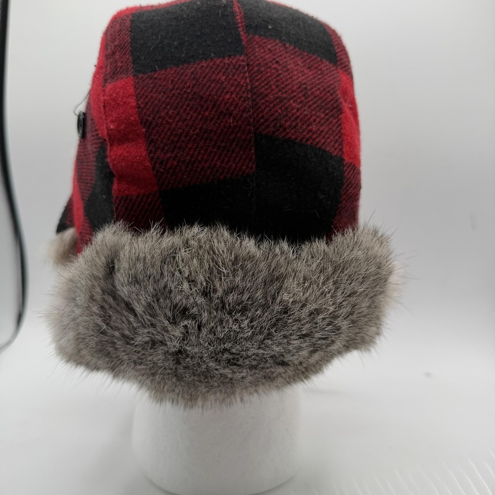 Yukon Tracks Trapper Hat Mens Large Red Black Plaid Rabbit Fur Winter Outdoor - Picture 5 of 14
